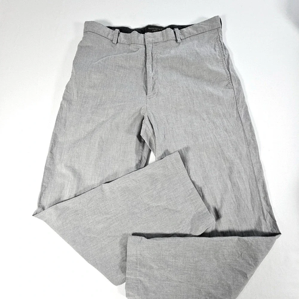 Banana Republic Stretch Chinos Mens 35/34 Grey Cotton Blend Flat Front Pants